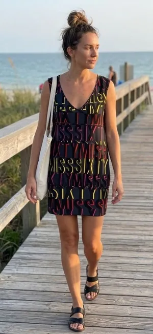 Vintage Miss Sixty Logo Print Sleeveless V-Neck Dress Made In Italy Sz S Y2K thumbnail 1