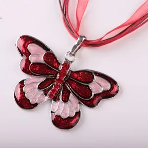 Women's Colorful Butterfly Zircon Pendant Necklace with Ribbon Charm thumbnail 2