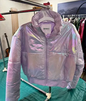 &merci & Iridescent Puffer Jacket in Purple Size Medium thumbnail 1