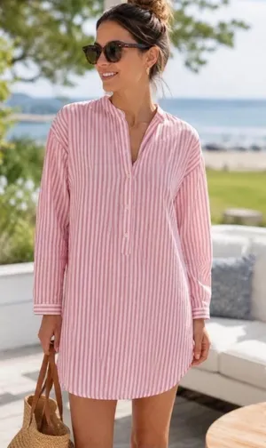 Tuckernuck Strawberry Stripe Shirt Dress Bodie Mini Vacation Red Medium NEW thumbnail 1