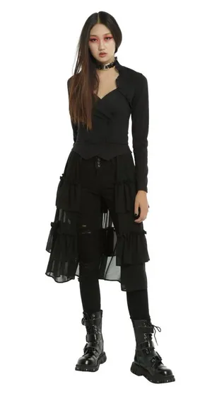 Hot Topic Black Sweetheart Double-Breasted Tiered Ruffle Jacket S Steampunk Goth thumbnail 1