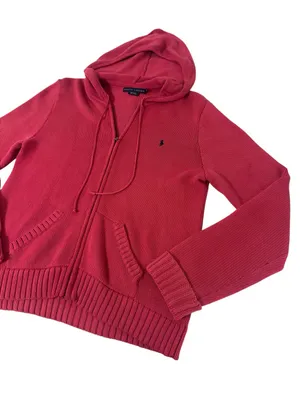Polo Ralph Lauren Full-Zip Knit Sweater Hoodie Size XL Red Cotton thumbnail 2