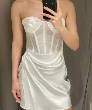 Zara dress white wedding corset bridal shower mini sleeveless satin lingerie effect thumbnail 6