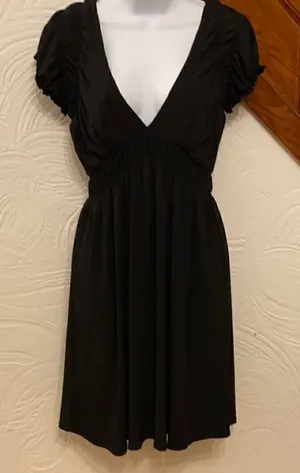 Laundry by Design Mini Dress‎ Women Black Ruched Empire Waist V-Neck 6 thumbnail 1