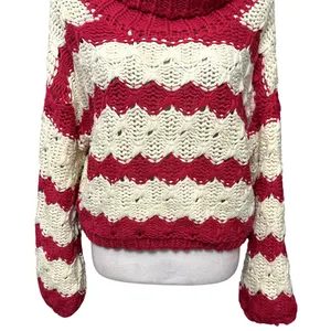 Gary Collective Preppy Chic Striped Turtleneck Pink Cream Cozy Knit Sweater L thumbnail 4