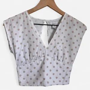 Retro Polka Dot Festival Dream Cropped Ruffle Blouse thumbnail 1