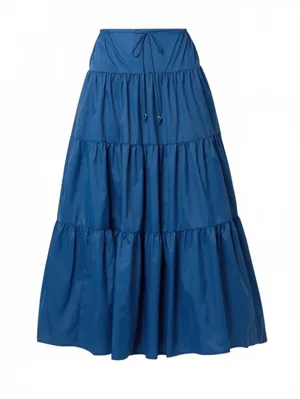 Staud Lucca Tiered Maxi Skirt Drawstring Nylon Cobalt Blue Women Size Small NWT thumbnail 9