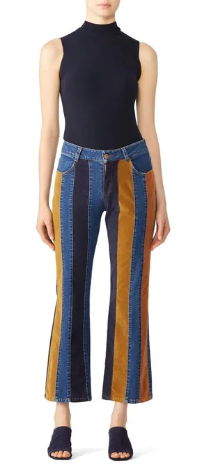 See by Chloé Flared Patchwork Striped Jeans Size 24 thumbnail 1