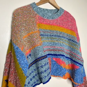 Sincerely Jules Multicolor Abstract Wool Blend Knit Oversized Cropped Sweater thumbnail 4