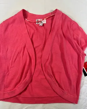 NEW R&K Originals Shrug Crop Sweater Womens Coral Pink 12 NWT thumbnail 1