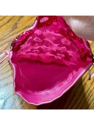 Pouch Pink Satin Sequin Drawstring Floral thumbnail 8