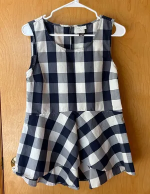 HD in Paris Peplum Top Women Size 10 Navy Blue Gingham Buffalo Check Sleeveless thumbnail 1