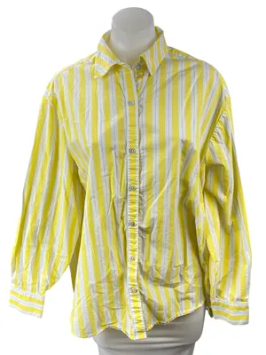 Aerie Women's Yellow Striped Poplin Long Sleeve Button Down Shirt Top Size XS thumbnail 1