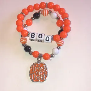 Halloween 'Trick or Treat' Orange & Black Beaded Bracelet Set thumbnail 2