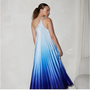 Delfi Collective Erica One-Shoulder Pleated Blue Ombré Maxi‎ Dress Sz Small New thumbnail 2