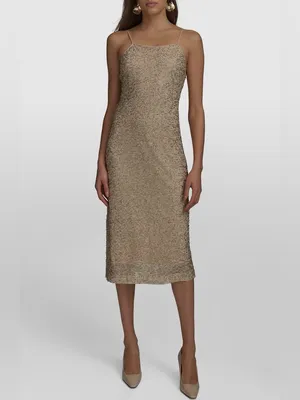 Donna Karan New York Bugle Beaded Slip Dress in Champagne Gold, Size M, NWT thumbnail 2