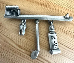 JJ Jonette Jewelry – Vintage Pewter Dentist / Dental Hygienist Brooch thumbnail 1