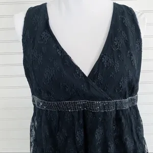 New York & Company Lace Sequin Empire Waist Top Size‎ L Black Surplice V-Neck thumbnail 5