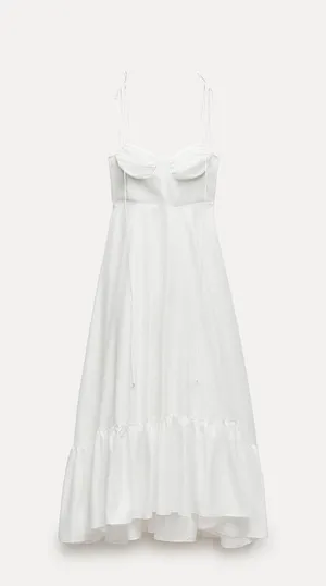 Zara dress maxi poplin ruffle flowy white corset bohemian summer vacation thumbnail 15