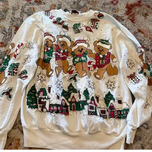 Vintage NutCracker Christmas Teddy Bear Village Sweatshirt White Large Made USA thumbnail 1