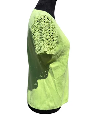 Designers Originals Lime Green Crochet Sleeve Knit Top Large‎ Cottagecore Boho thumbnail 5