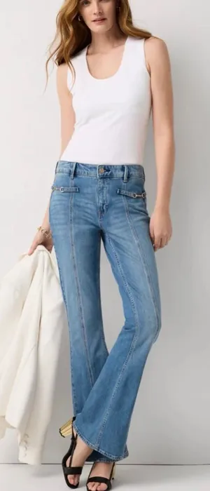 White House Black Market Light Blue Flare Jeans thumbnail 1