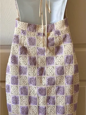 Anthropologie FORE‎ COLLECTION Lilac/Cream Checkered Crochet Halter Dress Autumn Wedding Guest thumbnail 10