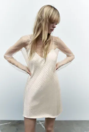 Zara NWT Gold Rhinestone Mini Dress thumbnail 4