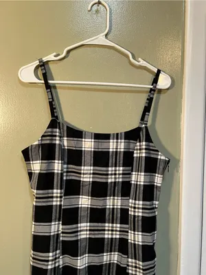 Divided H&M Women’s Size Medium Mini Bodycon Dress Black White Plaid Square Neck thumbnail 3