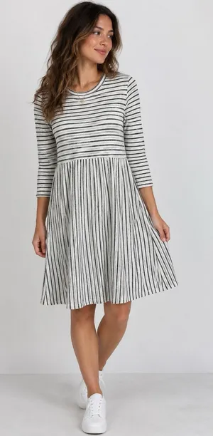 Sew In Love Dress XL Gray White Long Sleeve Boho Cottagecore Ribbed Stripe thumbnail 1