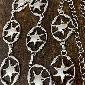 Silver Liquid Chrome Y2K Starburst Chain Belt, Fits 26-44 Inches, X7GA1372 thumbnail 7
