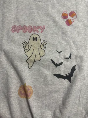 Gildan Light Gray Halloween Ghost Graphic Crewneck thumbnail 5