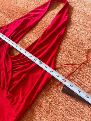 Moa Moa Red Halter Draped Crop Top NWT Size M thumbnail 4