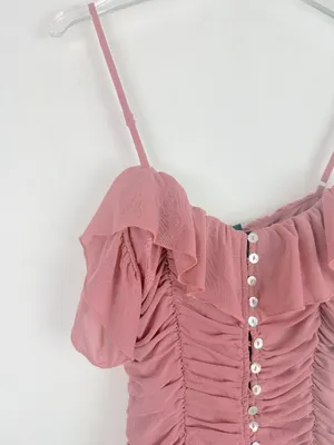 NWT Lulus Elegant Posture Mauve Pink Mesh Ruched Cold-Shoulder Bodysuit Size XS thumbnail 3