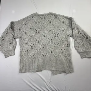 A New Day Grey Pointelle Beaded Open Front Cardigan Sweater Size M thumbnail 10