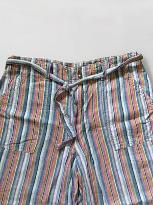 Seven7 For all Mankind Pastel Striped Pull-On Linen Blend Cropped Trousers Sz 14 thumbnail 3