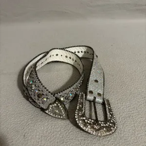 Bling Bling Womens Elegant Western Sparkly Silver Studded Belt missing belt loop thumbnail 8