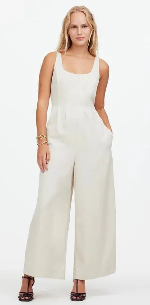 Madewell Wide Leg Jumpsuit Drapey Twill Muted Stone Beige Minimalist US 6 NWT thumbnail 1