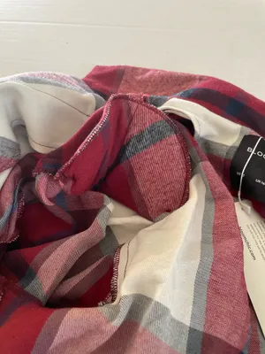 BloomChic Plaid Double-Breasted Blazer Jacket Burgundy Red White Size 12 NWT thumbnail 12