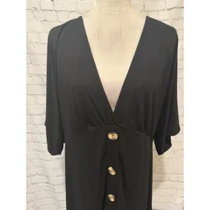 ASOS Design Womens Black Flutter Sleeve Dress Cotton Button Front Size 16 thumbnail 3