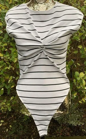 ZARA Black And White Striped Bodysuit thumbnail 1