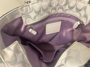 COACH White and Silver Shimmer Signature C Shoulder Purse thumbnail 8