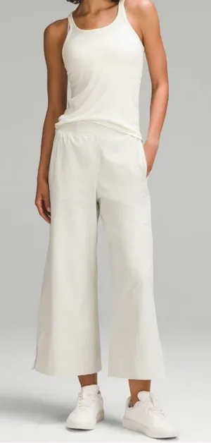 Lululemon Stretch Woven Ruffle-Waist Wide-Leg Crop Pants‎ Sz XL in Bone thumbnail 1