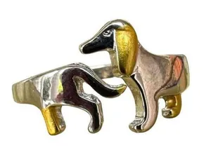 Handmade Dachshund Ring Pinkie Pull Apart Doxie Dog Rescue Metals Weiner Doxie We… thumbnail 11