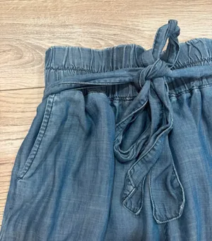 Sneak Peek Chambray Paperbag Wide Leg Pants Blue thumbnail 3