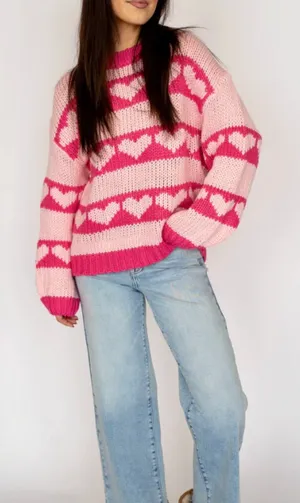 BaeVely Heart Knit Sweater Pink Size M thumbnail 1
