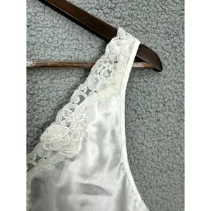 Vtg Dentelle Satin Slip Dress Womens Medium Ivory Bridal Nightgown Lace Rosettes thumbnail 6