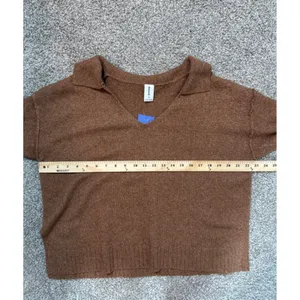 New Abound Womens Brown Marled V-Neck Polo Collar Sweater Medium thumbnail 5