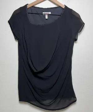 Hannoh Women Silk Cotton Top 40 Black‎ Drape Neck Old Money Classic Minimalist thumbnail 1