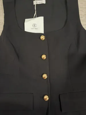 Cicy Bell Button Down Business Top Black thumbnail 2